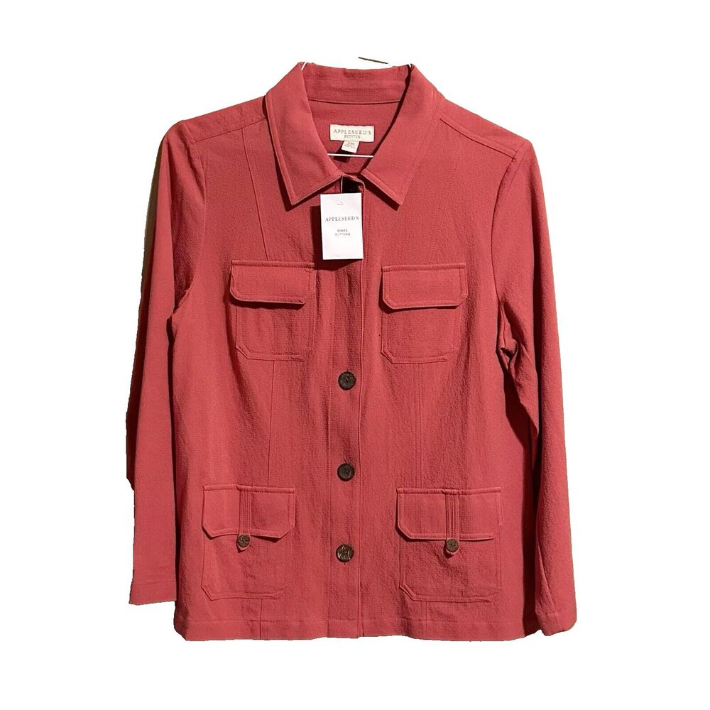 Fall Jacket Appleseeds Women's Blazer Button Front Pockets Size PM Petite M NEW